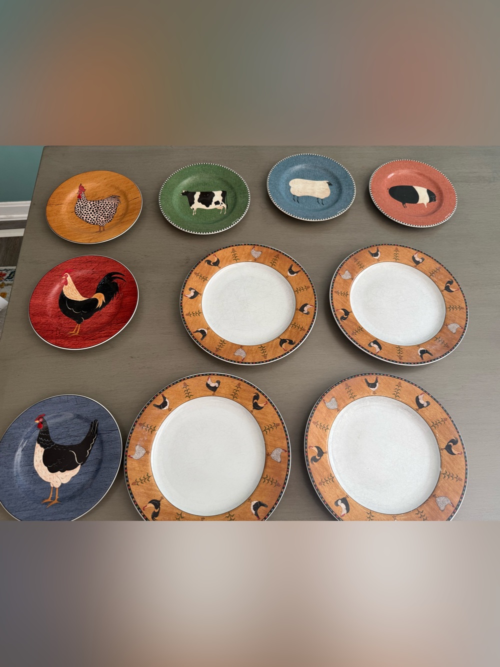 VTG WARREN KIMBLE Farmhouse Animal Decorative Dinner Plates Assorted Colors 10